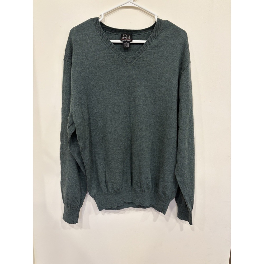 Jos A Banks Merino Wool V Neck Sweater XL Green Teal Mens Old Money Heritage